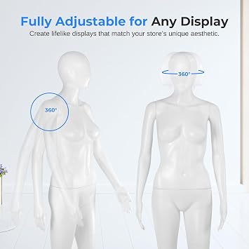 SereneLife Female Full Body Mannequin 68.9 Adjustable Dress Form with 360 Rotating Head, Realistic Face, Detachable Limbs, No-Tool Assembly, Durable PP Build with Metal Base for Clothing Display