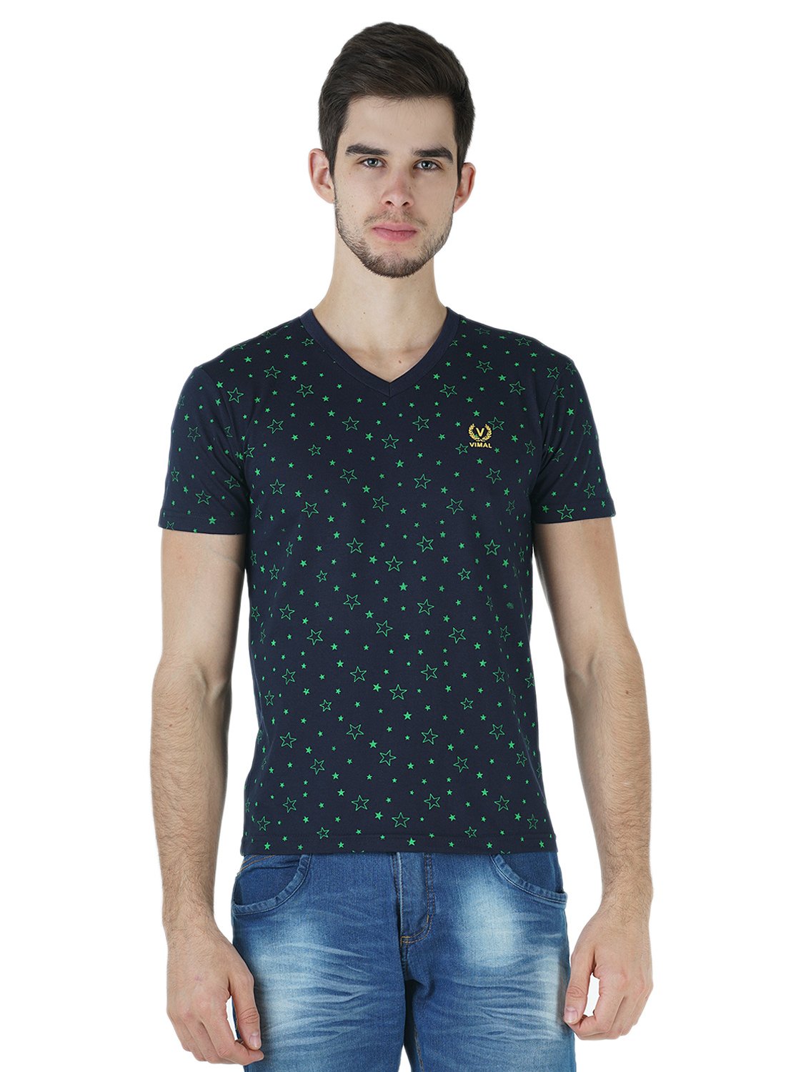 Mack JONNEY V Neck Multicolor Cotton Tshirts for Men(Pack of 2)-V-Anthra_PRT-NO.1-NVY_02-L 2