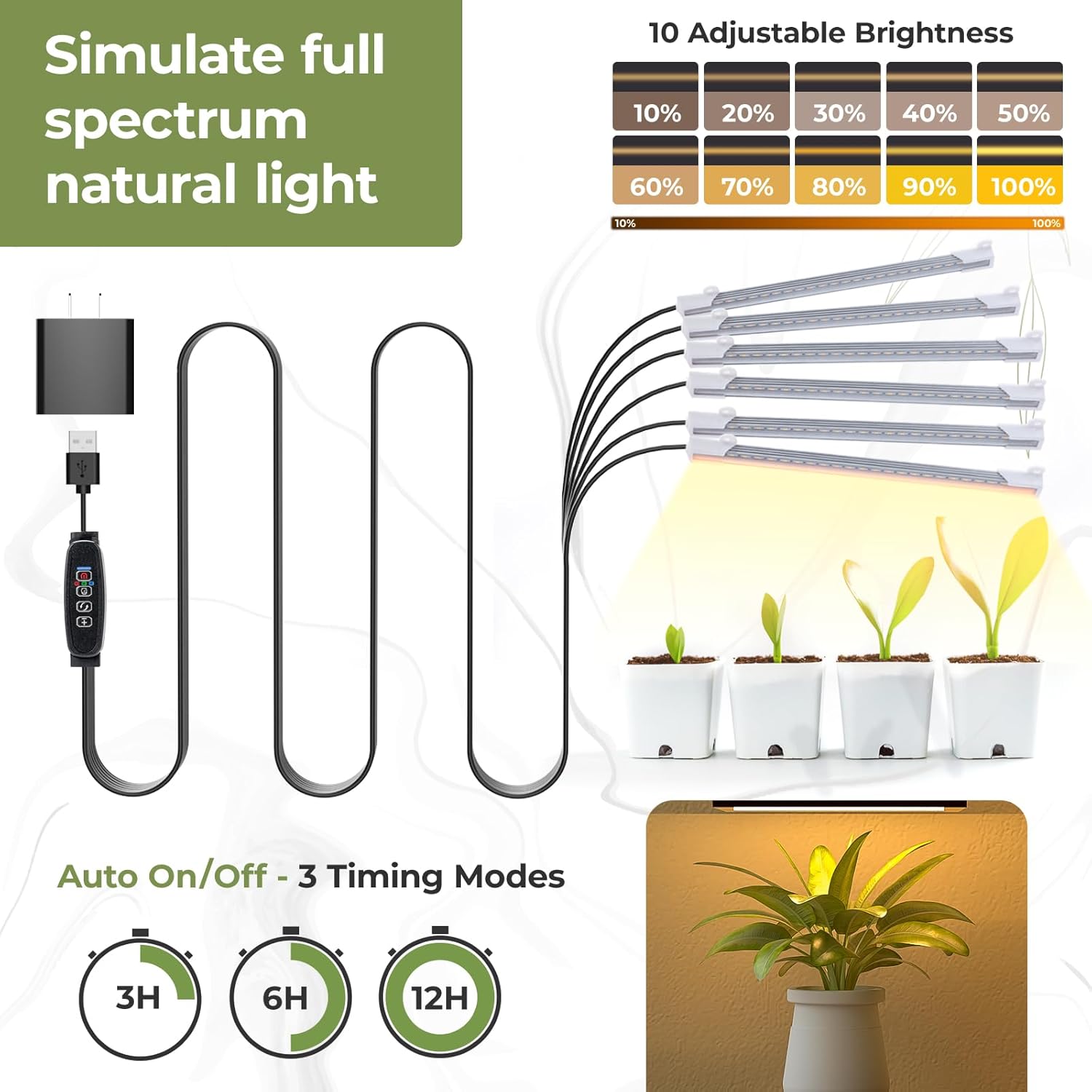 Tall Plant Stand with Grow Light, 55" Plant Shelf Indoor, 6 Tiered Metal Plant Stands Indoor for Plants Multiple, Corner Plant Holders, Black Flower Stands Display Rack for Living Room, Patio