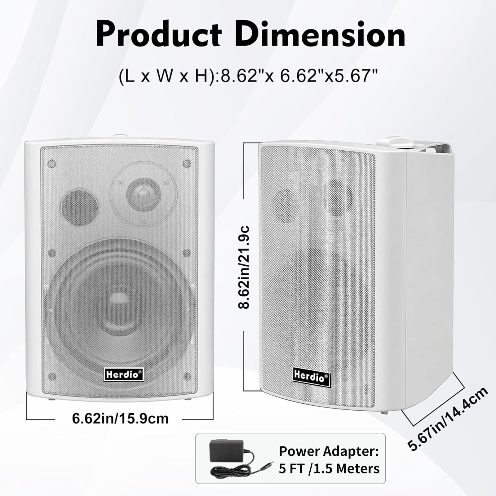 Herdio 4" 200W Max Power Wall Mount Outdoor Bluetooth Speakers, Be Waterproof and Able to Wireless Multi-Connection Up to 20 Units for Patio/Porch/Balcony (Black, 2-Pack)
