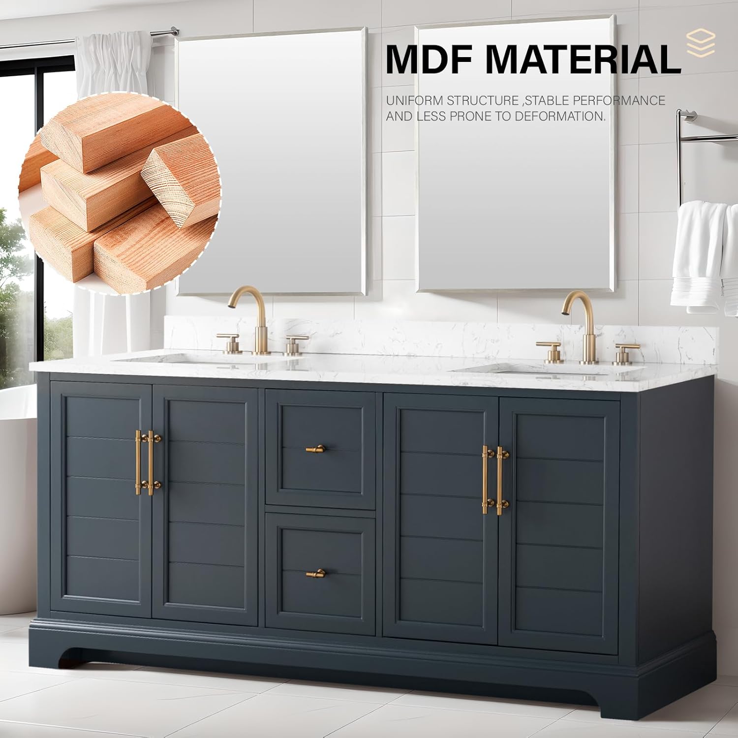 HOMEBEYOND 72 Inch Bathroom Vanity with Double Sink & Ceramic Top, Vanity Cabinet with Center Countertop Basin, Soft-Closing Doors, Backsplash, Vintage Spruce Blue