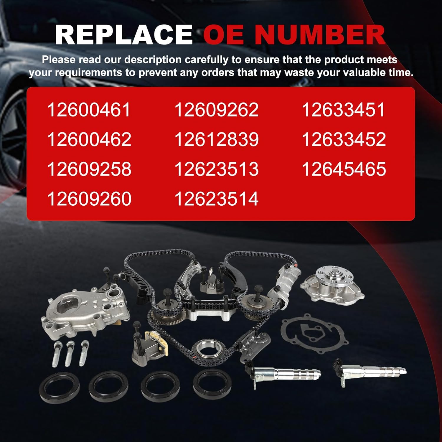 Timing Chain Kit Oil Pump Water Pump 3.6L 3.0L Fit for 08-15 Equinox Traverse Camaro Impala, for Pontiac 07-09 for Saab 07-11, for Saturn 07-10 for CTS/XTS/SRX/ATS 07-15 Engine Parts w/VTC Solenoid