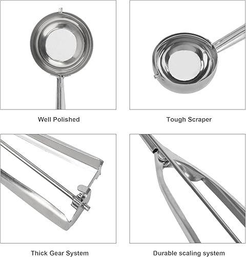 Miniatura 4 de Juego de 3 cucharadas para galletas, juego de 3 cucharadas de helado plateadas con liberación de gatillo, incluye varios tamaños, tamaño grande,