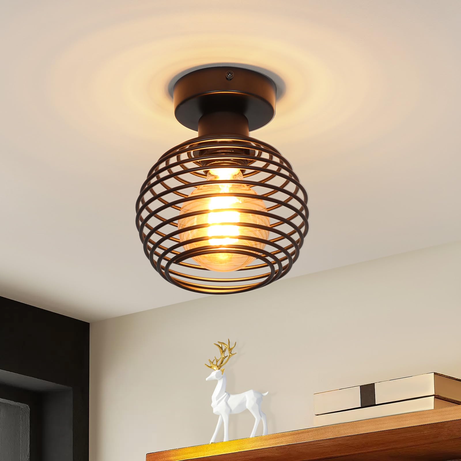 ZMH Vintage sufitowa lampa Retro czarna lampa sufitowa E27 Gniazdo lampy 1-płomieniowy przemysłowy żyrandol Ø160mm okrągły metalowy abażur, idealny do przedpokoju balkonowa kuchnia, bez żarówki