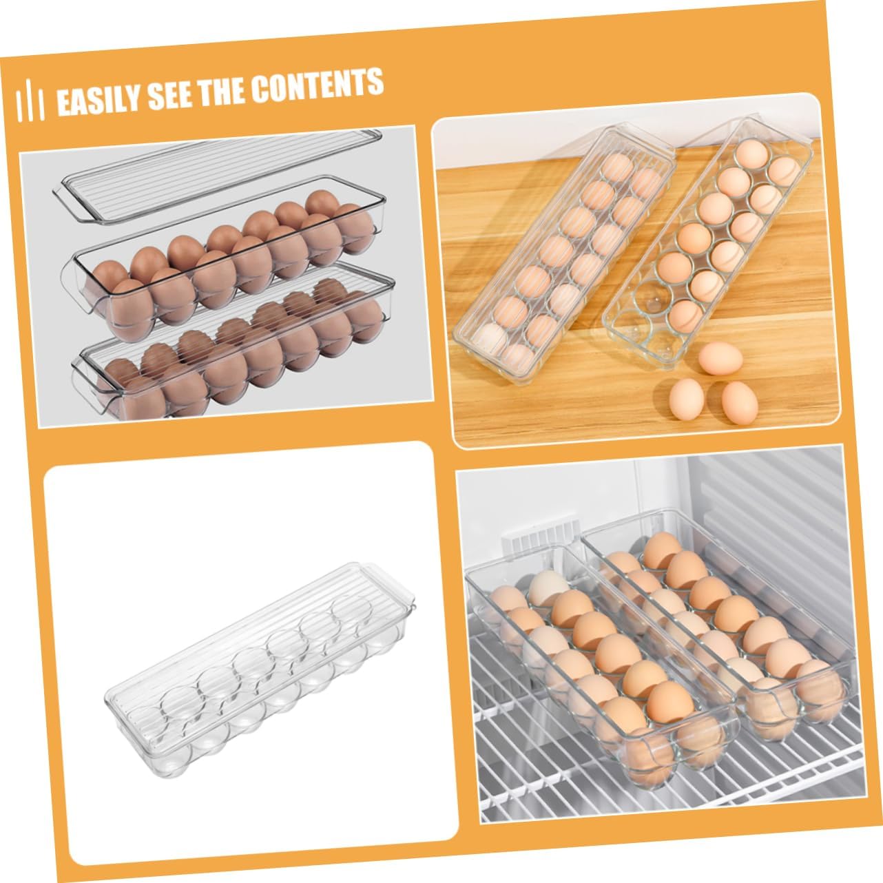 2Pcs Clear Egg Storage Box for Refrigerator Slot Egg Organizer Container for Daily Use Camping Picnics Made From Safe Pet Material with Solid Lid for Freshness
