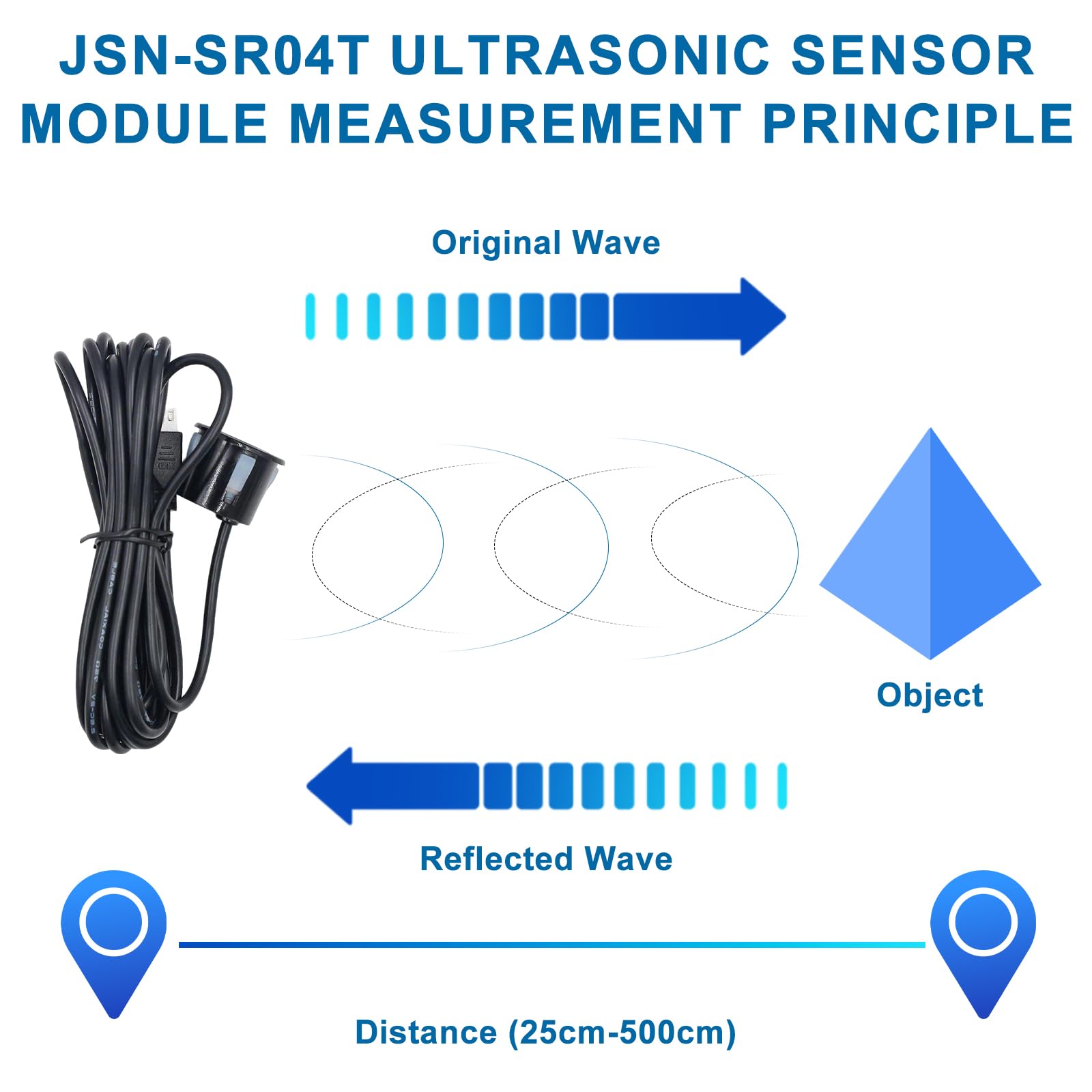JSN-SR04T Lot de 3 modules de capteur à ultrasons intégrés, module de mesure à ultrasons, capteur de stationnement, module de capteur à ultrasons applicable pour éviter les obstacles, contrôle