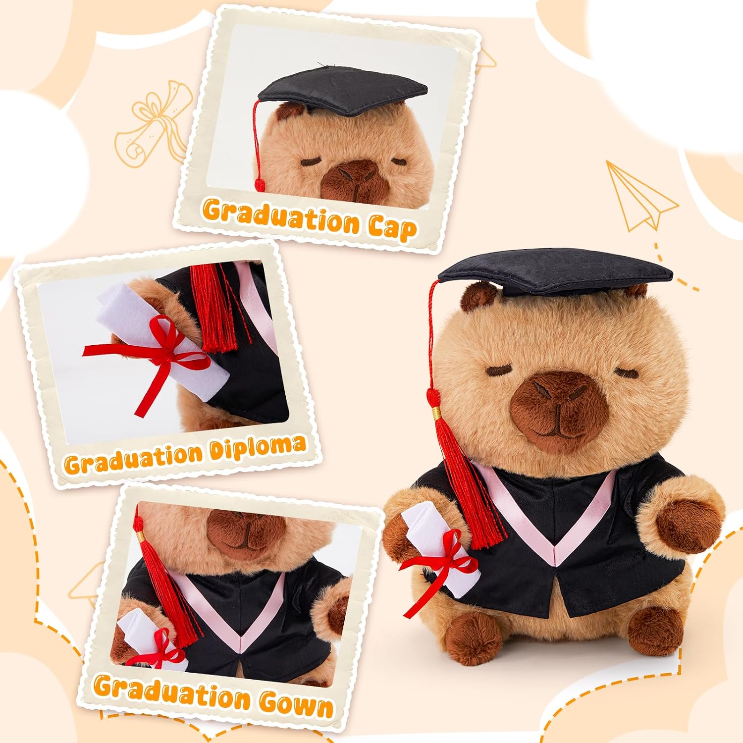 Graduation Capybara Plush Toy, 10 Inches Capybara Stuffed Animal with Tassel Black Cap, Graduation Gifts for Boys & Girls