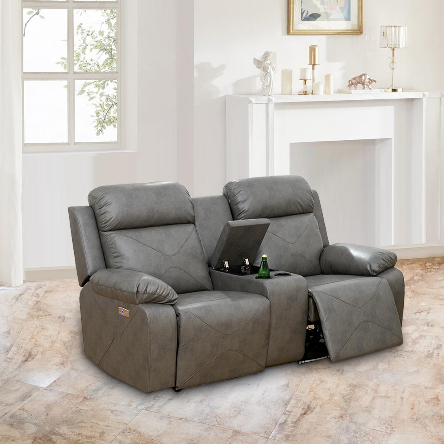 Ocstta Power Leather Recliner Sofa Set with LED Lights,Living Room ...