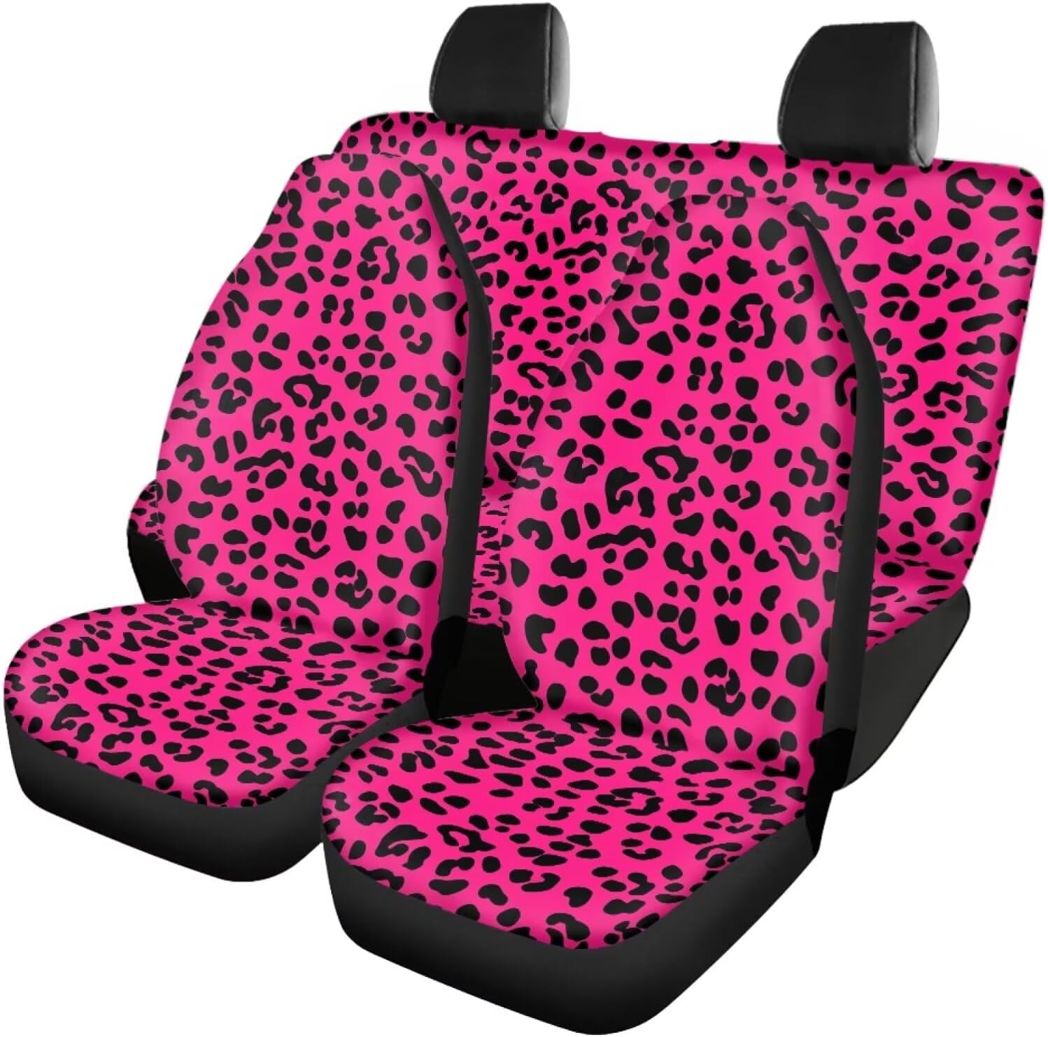 Hot Pink Leopard Print Car Seat Cover Full Set Auto Front and Back Seat Cushion Protector for Women Men