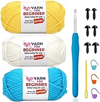 Vista 13 de Hilo de Ganchillo para Principiantes Verde Manzana Hilo de Algodón para Tejer y Tejido - Kit de Ganchillo para Principiantes - 3 * 50g