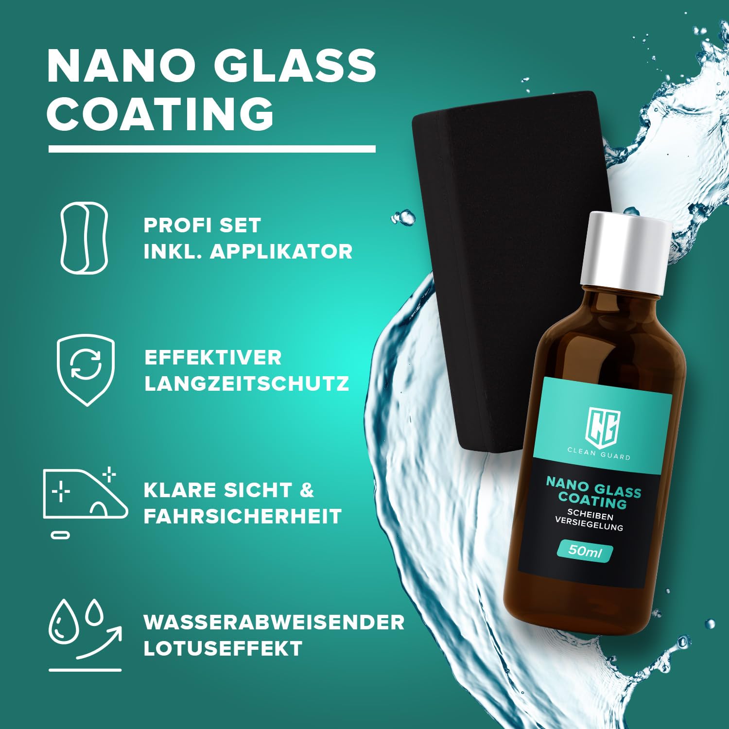 Nano Glass Coating | Scheibenversiegelung Auto mit Lotuseffekt – Klare Sicht bei Regen & Schnee Nano Glasversiegelung – Regenabweiser, Schmutzabweiser mit Abperleffekt - Lotuseffekt Dusche & Fenster