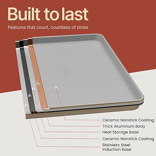 Vista 16 de Bakken - Juego de 8 utensilios apilables para hornear, revestimiento antiadherente de cerámica, bandejas para hornear, varios moldes para hornear