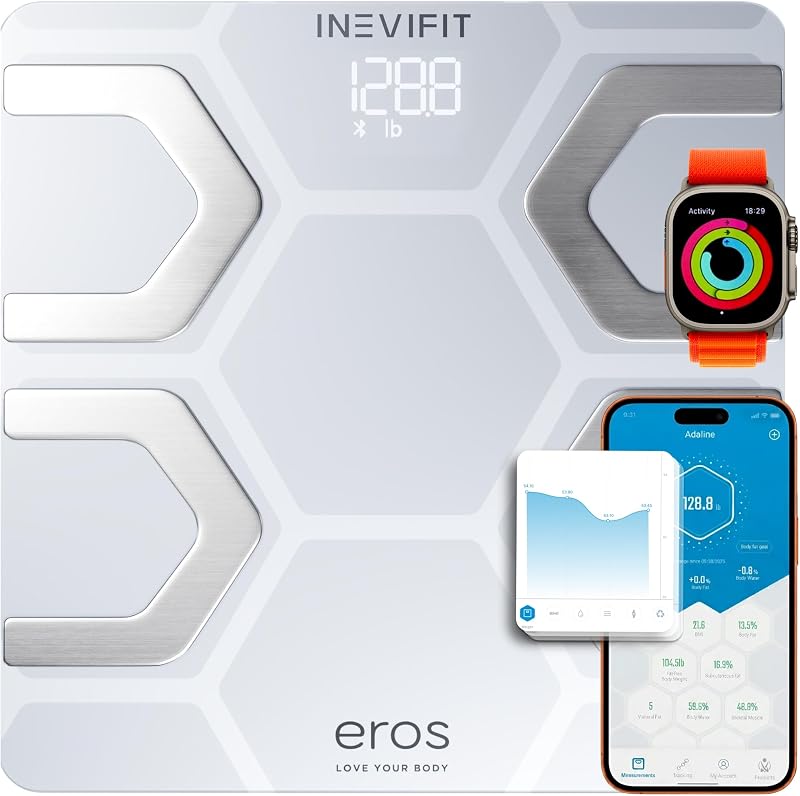 EROS Bluetooth Body Fat Scale Smart BMI Highly Accurate Digital Bathroom Body Composition Analyzer with Wireless Smartphone APP 400 lbs 11.8 x 11.8 inch (White)