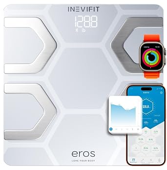 INEVIFIT EROS Bluetooth Body Fat Scale Smart BMI Highly Accurate Digital Bathroom Body Composition Analyzer with Wireless Smartphone APP 400 lbs 11.8 x 11.8 inch White