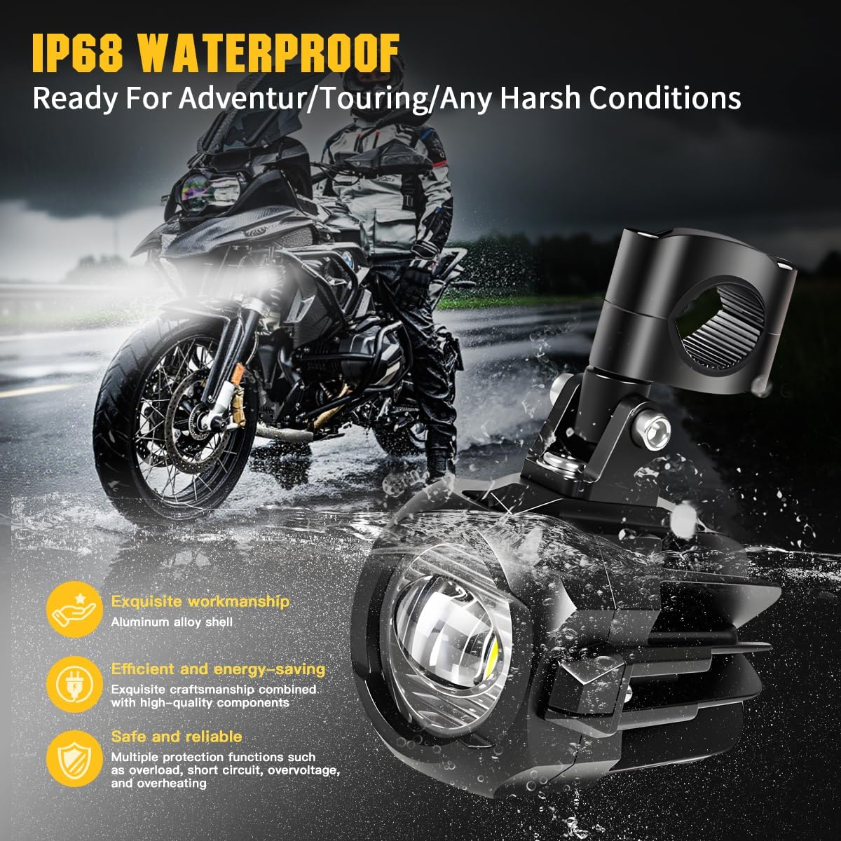 Motorcycle Auxiliary Lights LED Kit 70W Round Driving Fog Light White with Mount Brackets Wire Harness Switch Waterproof for R1200gs ADV Adventure Touring Sport Cruiser Streetbike ATV UTV