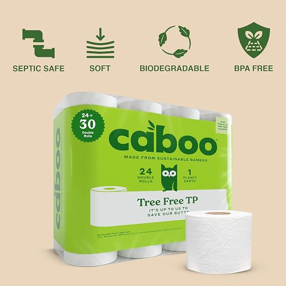Caboo Toilet Paper 24 Pack + Facial Tissue Paper 6 Pack Bundle - Natural Bamboo Based Paper Products - Sustainable Alternative to Plastics and Papers for Home, Travel, and Personal Care