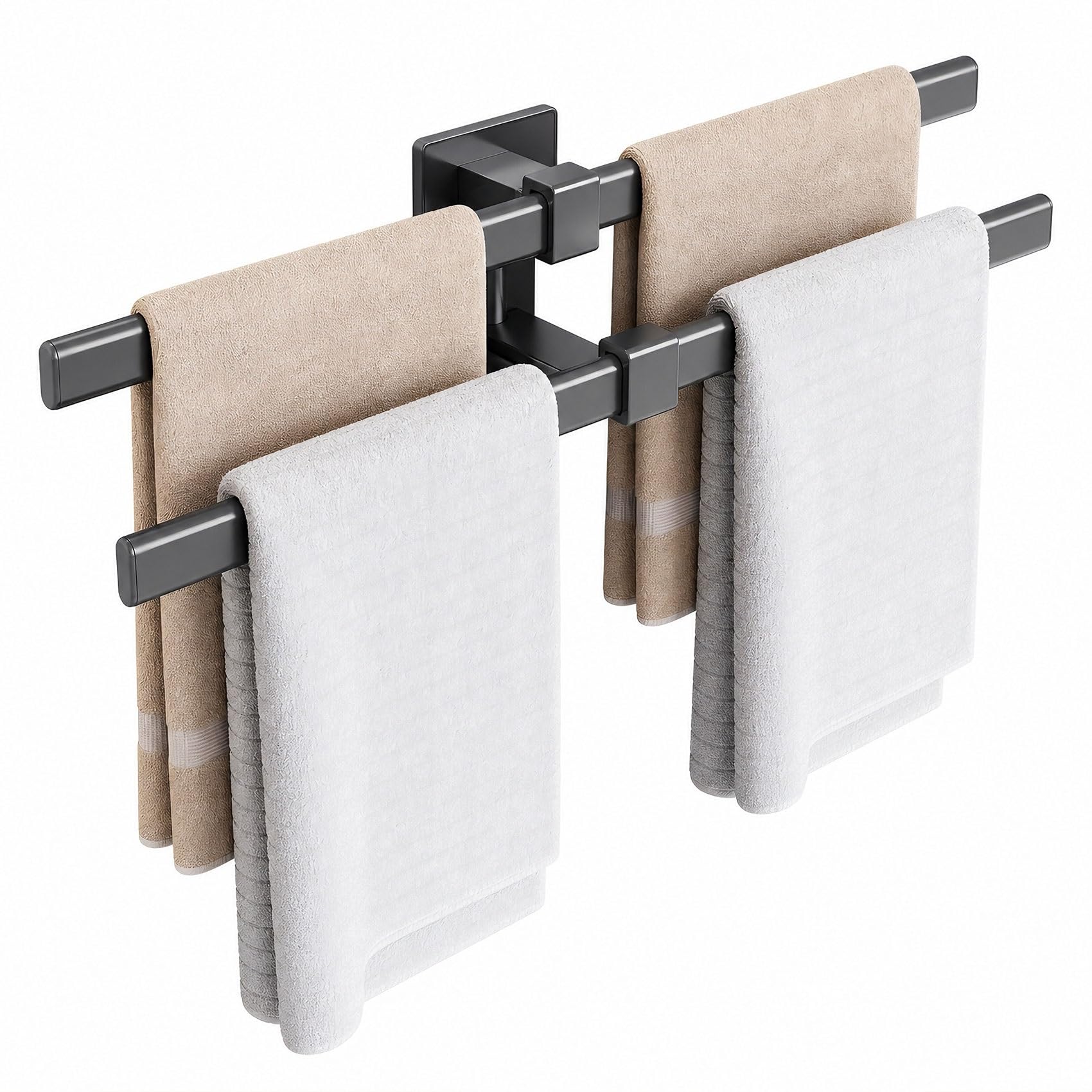 Adjustable No Drill Double Towel Rack, Wall Mounted Aluminum Towel Bar
