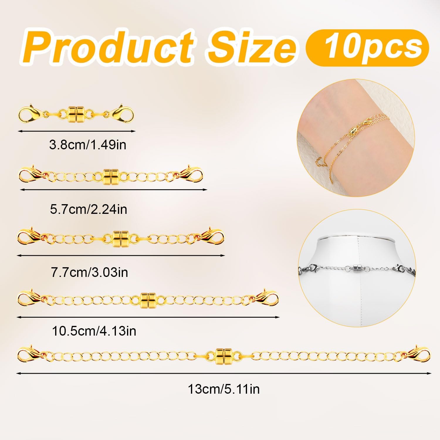 10pcs Magnetic Necklace Clasps, Double Clasp Extenders Adjustable Lobster Clasp Extension Chains for Bracelet Anklet Jewelry Making (Silver+Gold) - Image 2