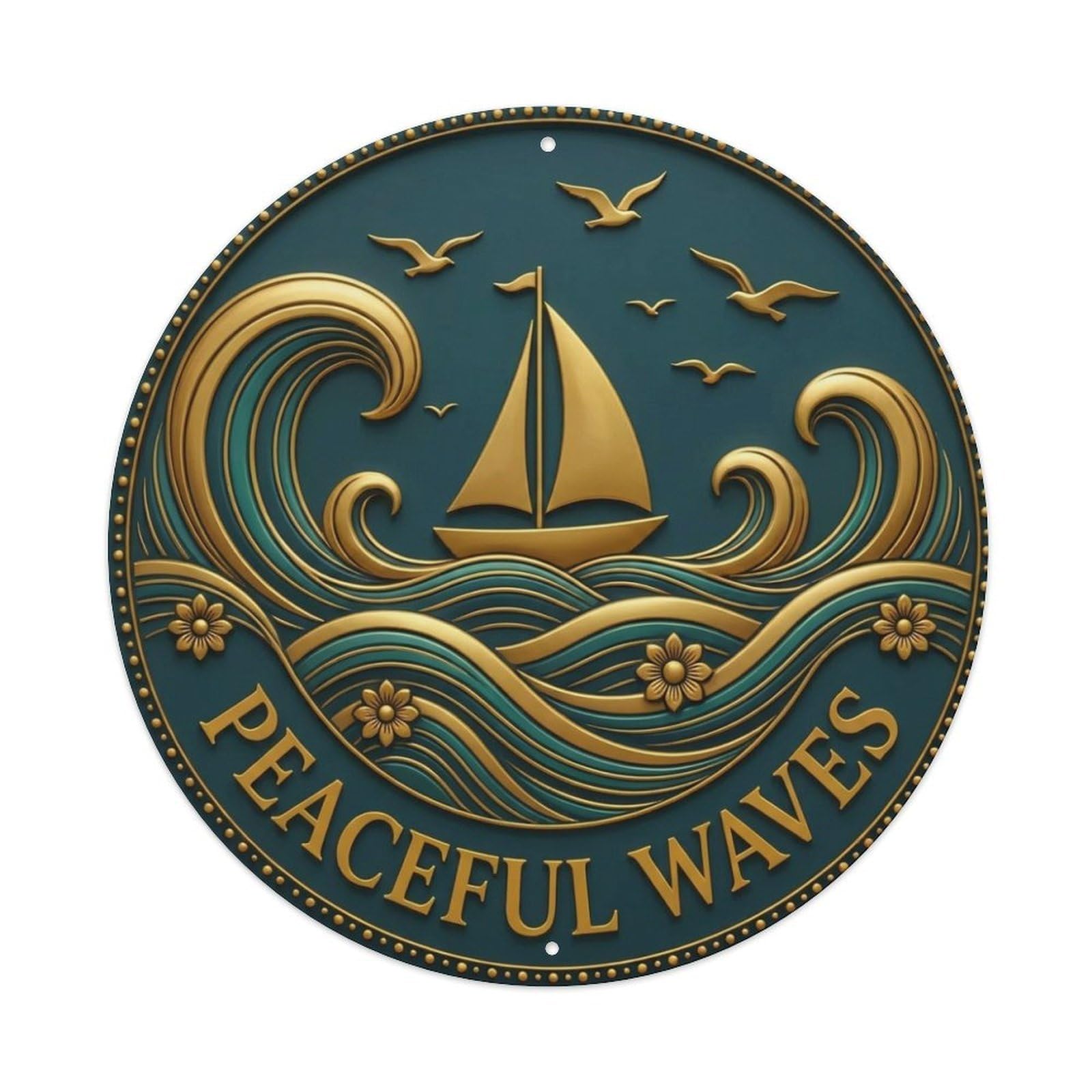 Vintage Peaceful Waves Flower Zen Yoga Metal Tin Sign