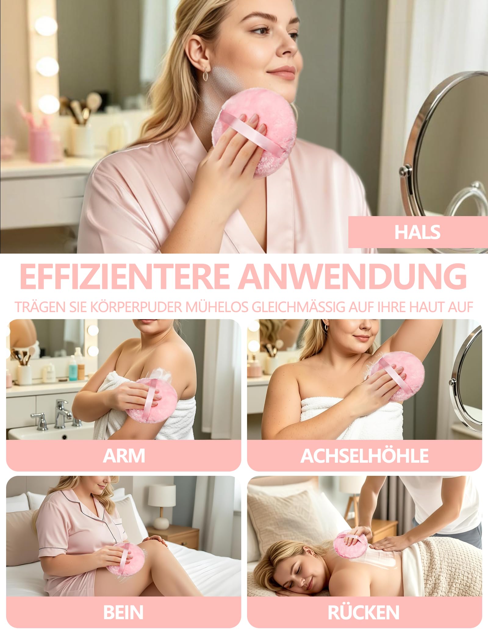 Großer Puderquaste und Behälter Set für Körperpuder Babypuder & Losen Puder | 13CM Puderpuff mit leerer Puderbehälter für Frauen & Baby, Waschbare Baby-Puderquasten (Kein Pulver)