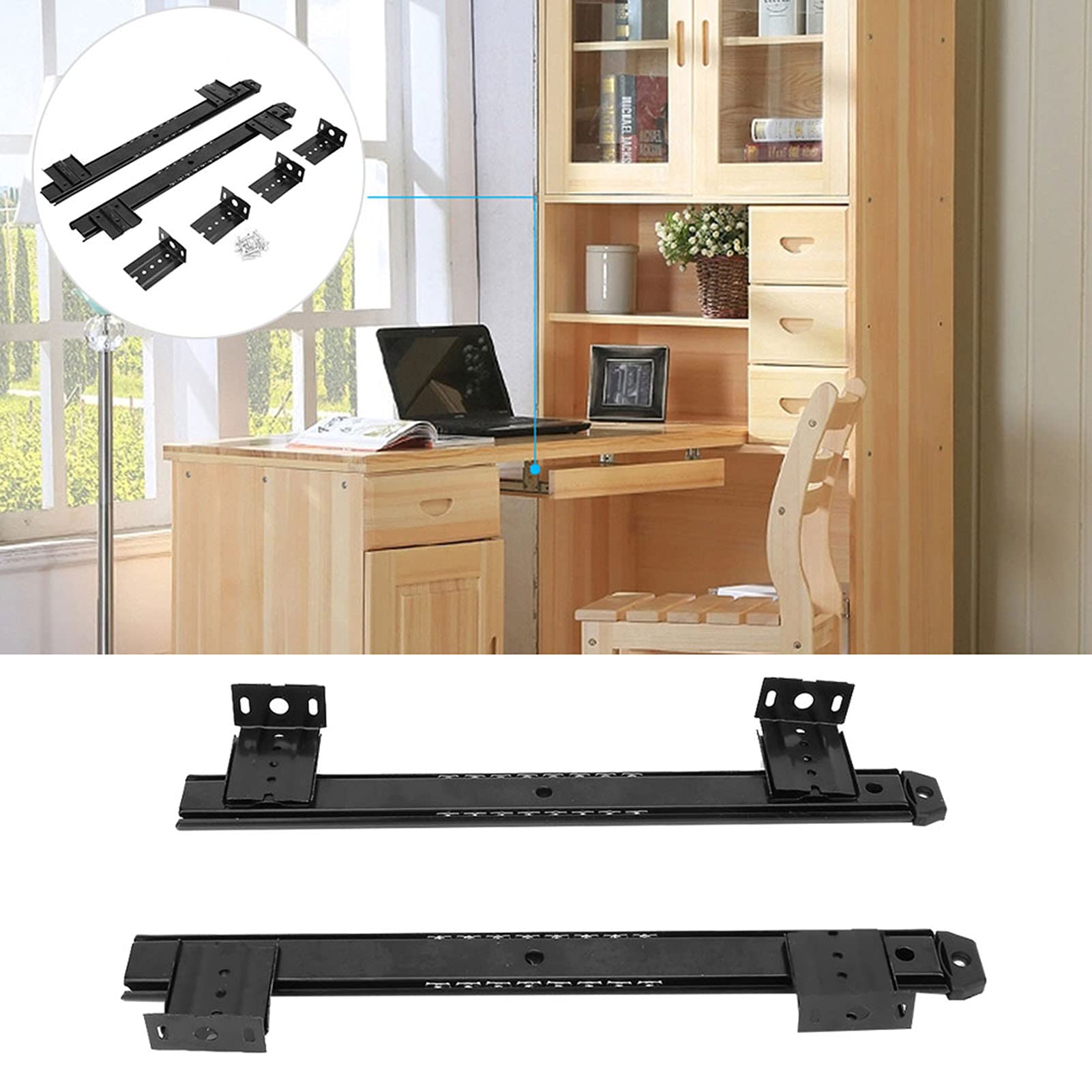 Soporte de Riel Deslizante para Teclado, 2 uds., Soporte de Escritorio para Computadora de Acero Laminado en Frío Engrosado, para Oficina (BLACK)