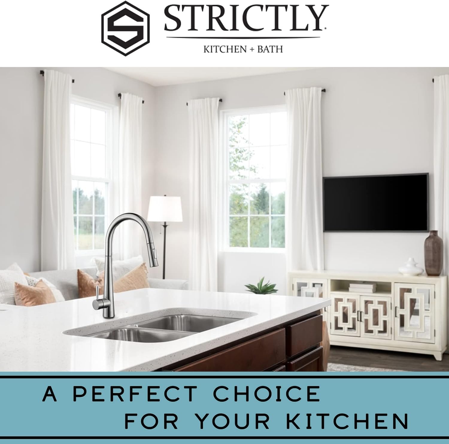 Strictly Sinks Pull Down Kitchen Faucet - Single Handle Kitchen Faucet with Pull Down Sprayer & 360° Swiveling Spout, Faucet for Kitchen Sink with Spray & Stream Modes (Brushed Nickel)