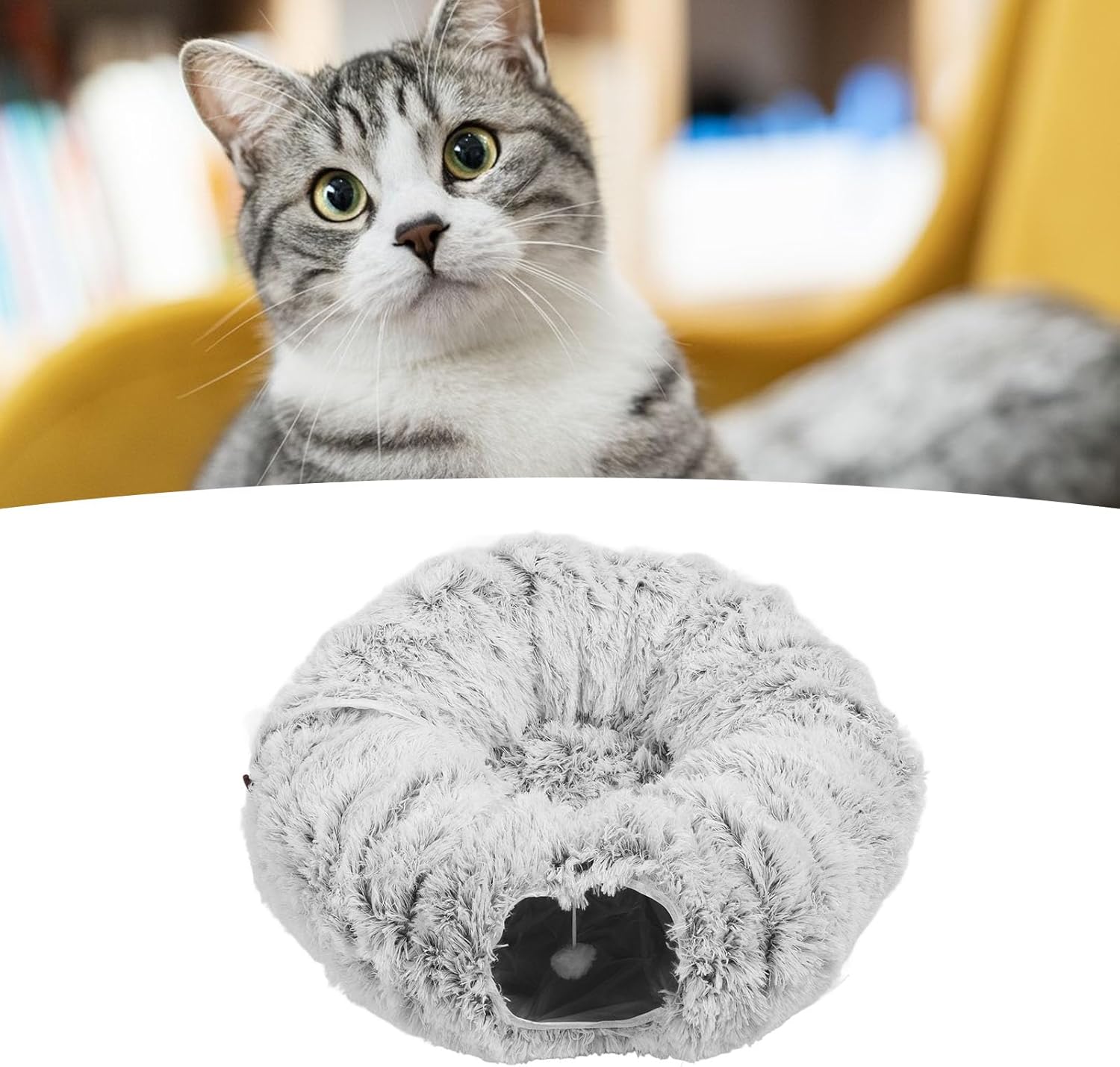 Cat Tunnel Bed Cat Tunnel Bed Soft Plush Washable Multifunctional Folding Round Pet Tube Toy for Indoor Cats & Kittens