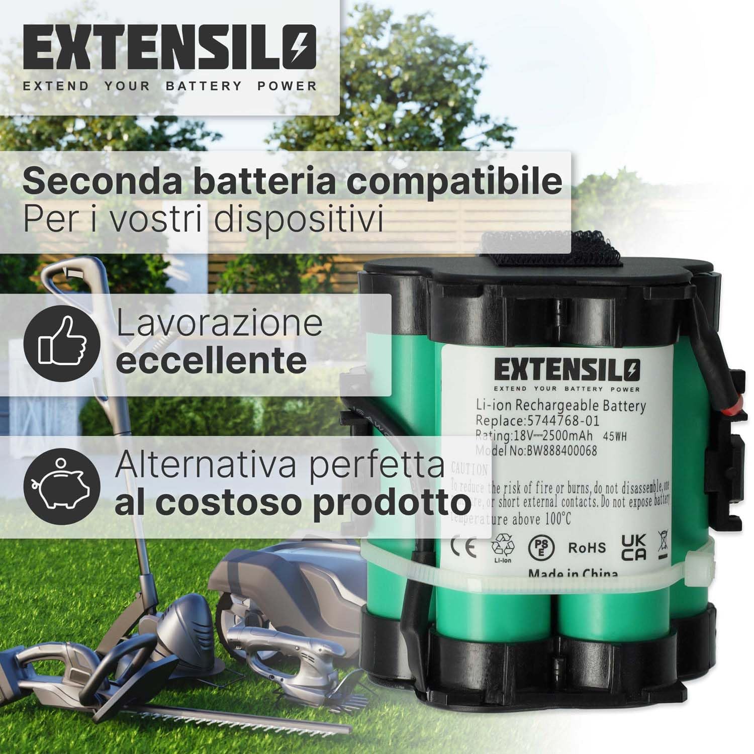 batteria compatibile con Husqvarna Automower 308x, 305, 308, 105 robot tagliaerba rasaerba 2500mAh 18V Li-Ion