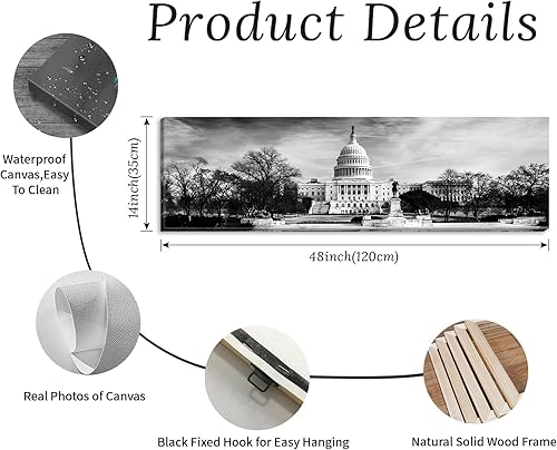 Miniatura 2 de JiazuGo - Paisaje urbano en lienzo impreso en blanco y negro, obras de arte moderno para pared con vistas panorámicas de ciudades, cuadros de 14 x