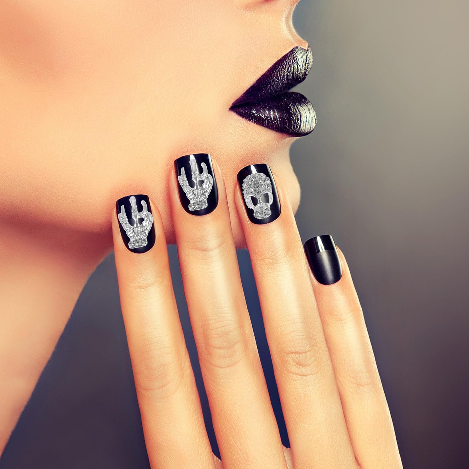 Abaodam 280 Piezas Pasta para Uñas con Pegatinas de Manicura de Calavera en Aleación Plateada, Fáciles de Pegar y Quitar para Decoración de Uñas Vida Diaria