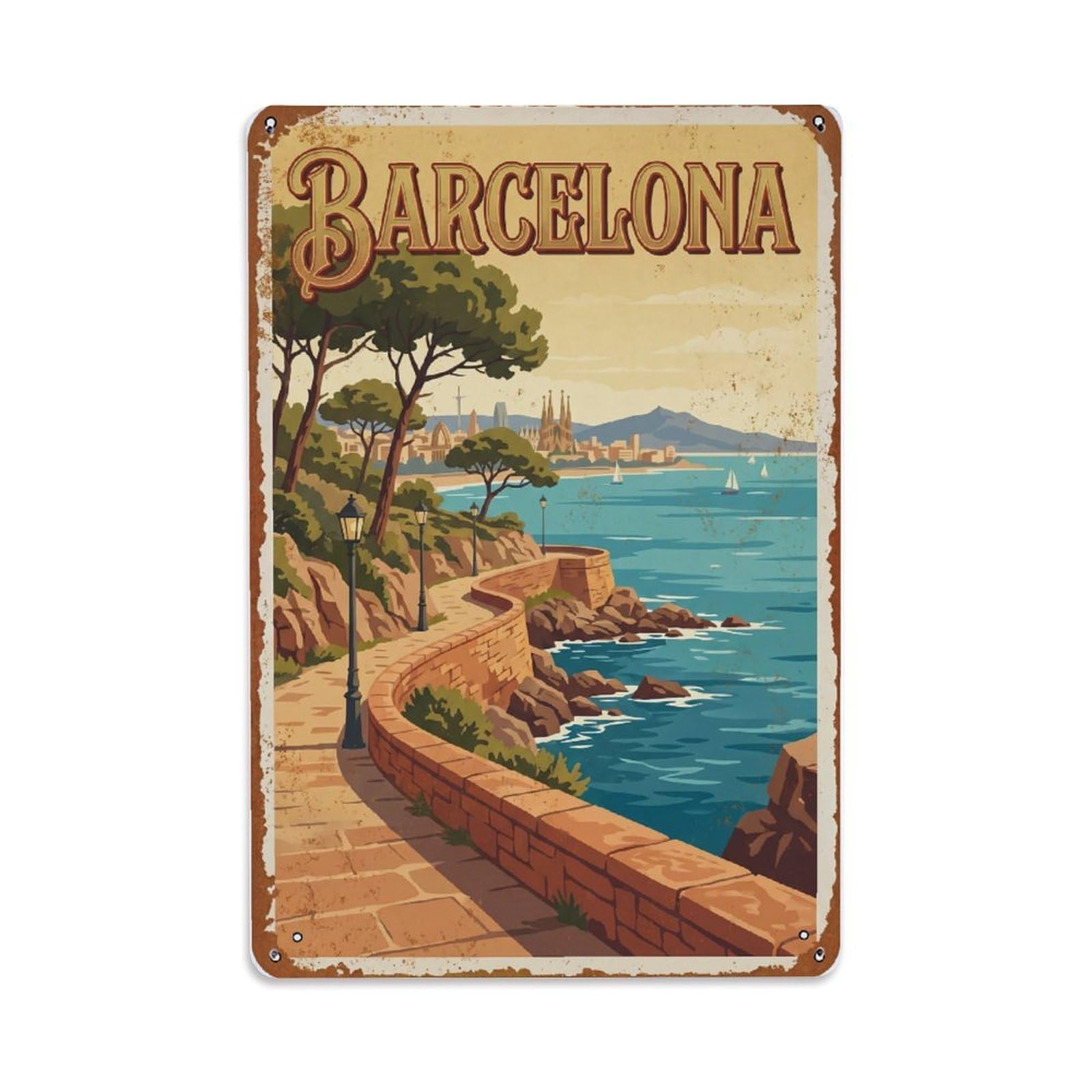 Vintage Travel Walkways Spain Coastal Metal Tin Sign Plaque Wall Decor for Cafe, Club Bar, Office, Home Garden Metal Poster 8x12Inch