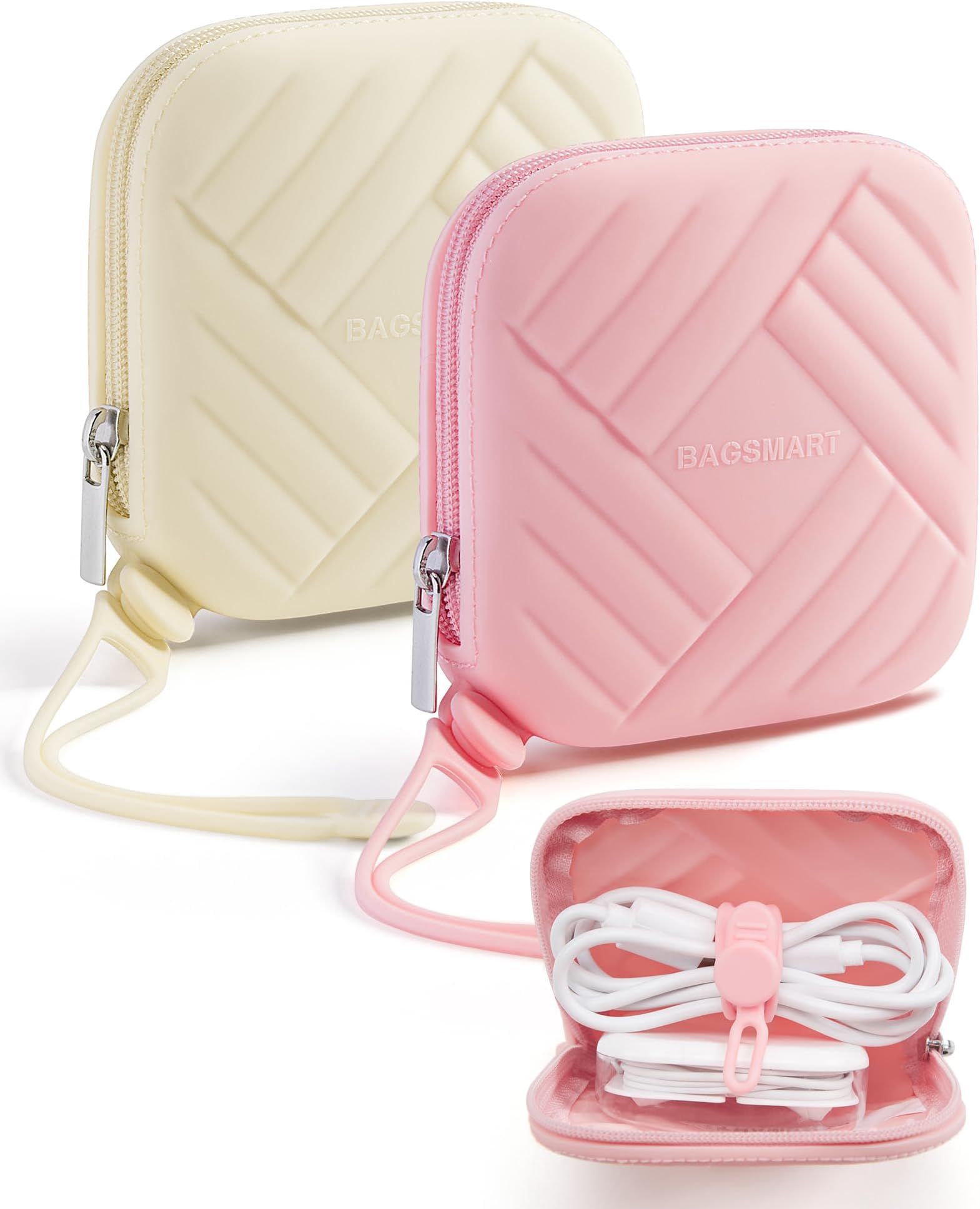 Silicone Headphone Organizer,4 In 1 Data Cable Storage Case, Mini Storage Bag,Mini Key Box,Wired Headphone Organizer, Soft Silicone Accessories Kit-Colorful