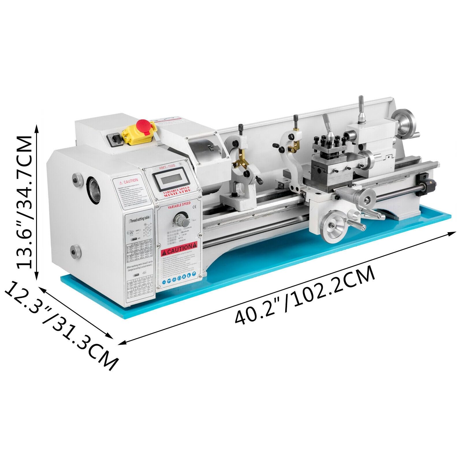 1200 W Mini tornio in metallo da banco 220 x 750 mm ad alta precisione con mandrino a 3 ganasce e velocità del mandrino max. 3000 giri/min Schermo LCD per Filettatura Tornitura Foratura (Senza