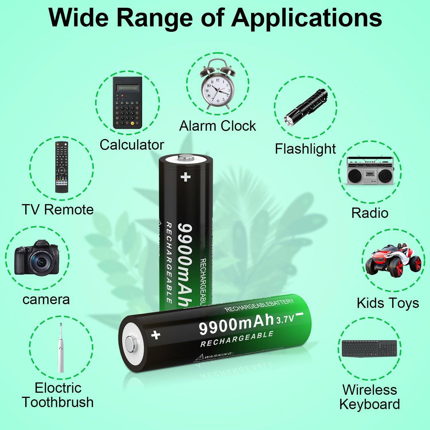 Piles Rechargeables 3.7V 9900mAh - Haute Capacité Pour Lampes Torches, Lampes Frontales - 2 Pièces - Bouton Top