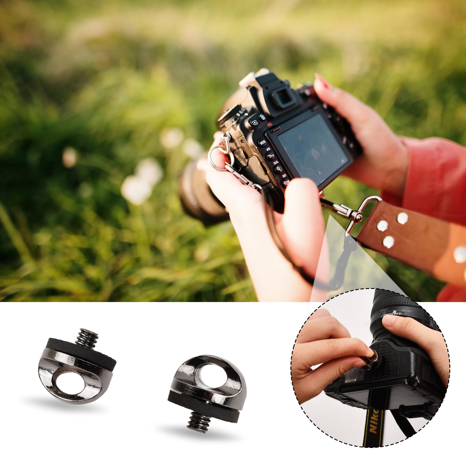 2 Vite Adattatore Per Cinghia Fotocamera - Gancio D-Ring 1/4 Pollice Per Treppiedi - Foto 7