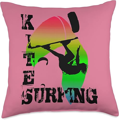 Surfing with Freestyle Kitesurfer and Kite 9 Throw Pillow, 18x18, Multicolor