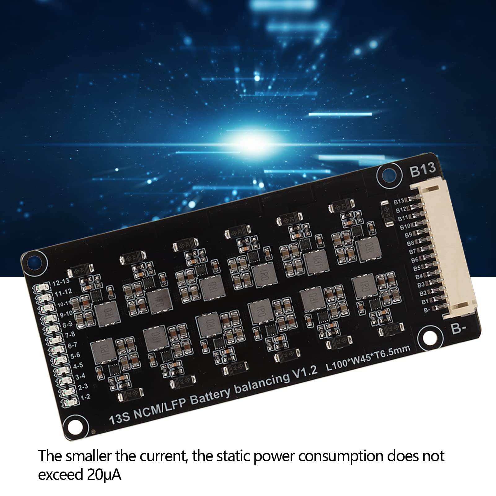 Kadimendium Battery Active Equalizer 13S 1.2A Inductive Active Equalizer Balancer High Precise Battery Energy Transfer Board Lithium Battery Balance Module for Battery System Solar Power System
