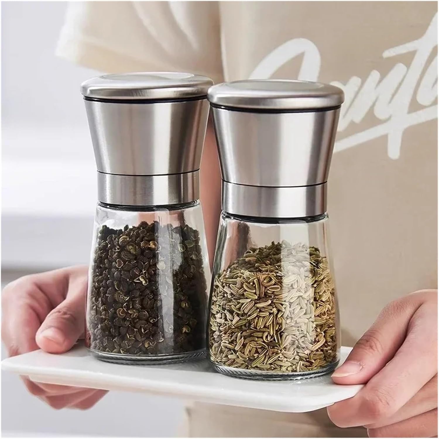 180/200ML Pepper Grinder Stainless Steel Glass Spice Bottle Salt Mill Manual Household Kitchen Gadgets(Ymq-200ml)