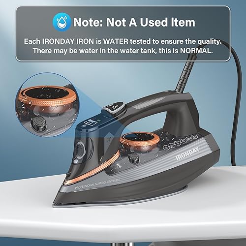 Miniatura 3 de Plancha de vapor para ropa con pantalla LCD, suela de cerámica antiadherente de 1700 W, apagado automático, autolimpieza, antigoteo, ráfaga de