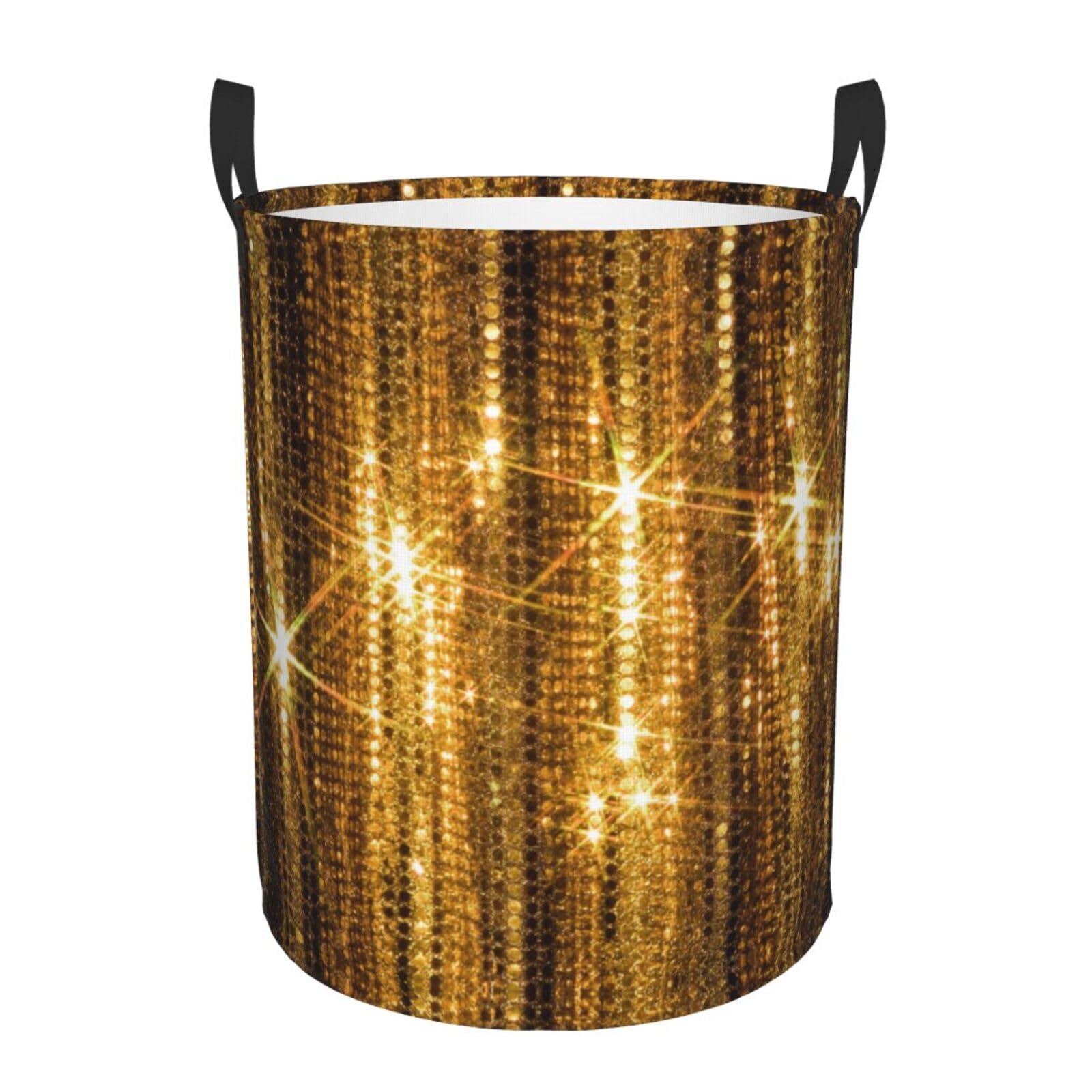 M Circular Hamper Gold Sequin Sparkle Print for Dirty Clothes