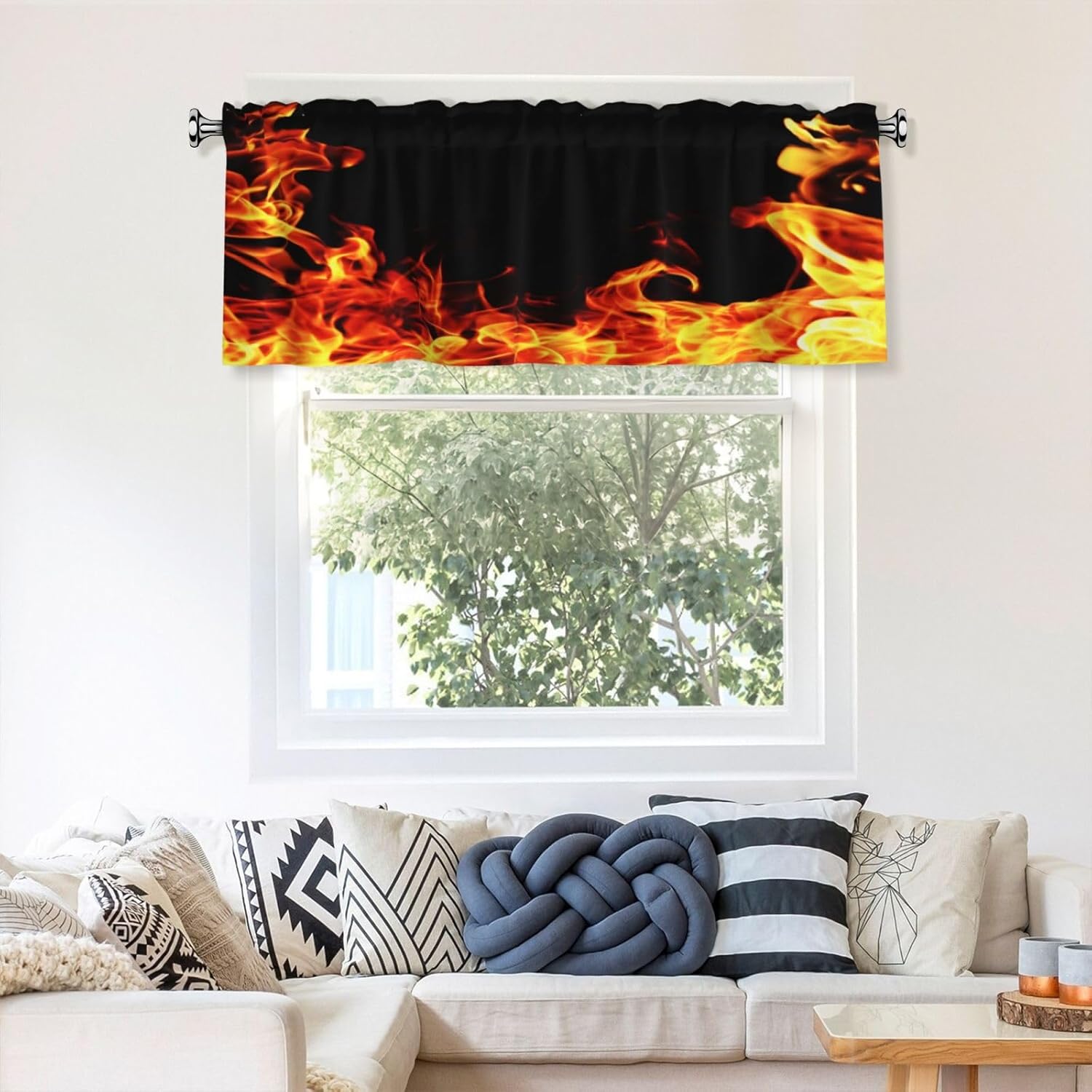 Flame Fire Valance for Windows Short Rod Pocket Top Window Treatment Valance Curtain for Bedroom Kitchen Living Room, 54 x 18 inch - Image 7