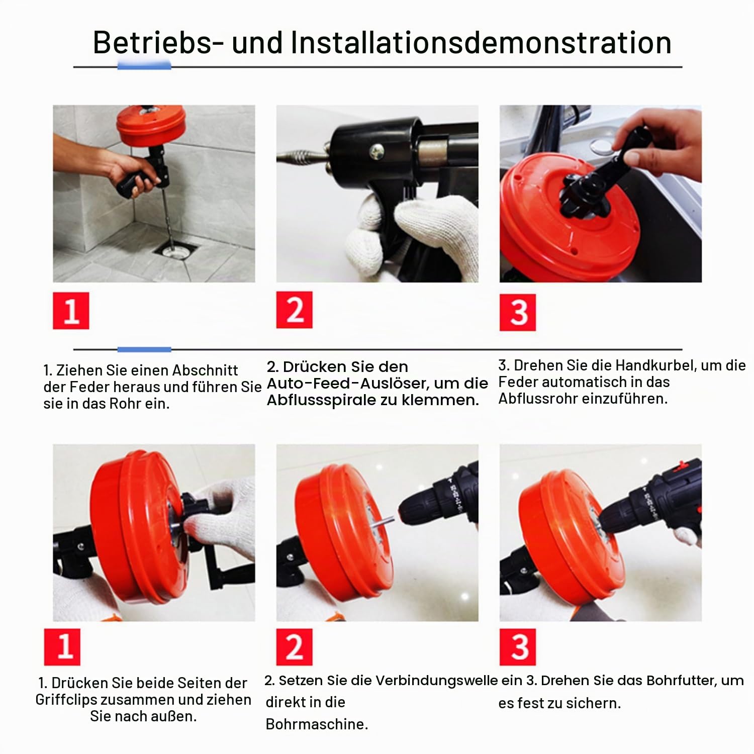 Rohrreinigungsspirale Mit Metalltrommel [15m] Mit Bohraufsatz,Ideale Abflussspirale Für Eine Umweltfreundliche Rohrreinigung,Die Stabile Rohrspirale Für Echte Heimwerker,Passt Für Fast Alle Abflüsse