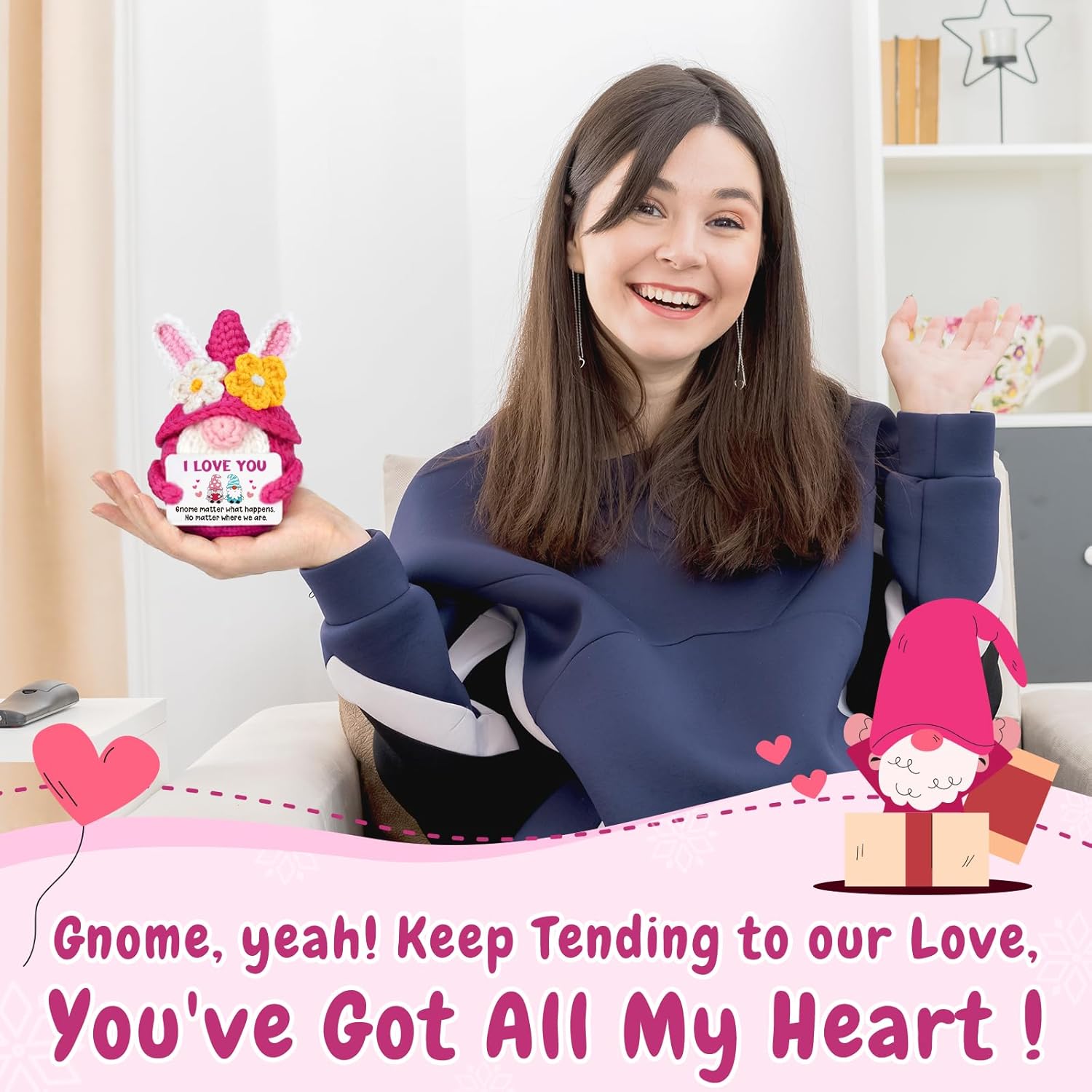 Valentines Day I Love You Gifts for Her Him Boyfriend Girlfriend Birthday, Romantic Long Distance Relationship Anniversary Love Valentines Gift for Couples Wife Husband - Handmade Crochet Gnome - Image 7