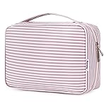 Narwey Small Hanging Travel Toiletry Bag for Women, Travel Bag for Toiletries, Makeup Bag Organizer Cosmetic Bags Make Up Bags for Girls (Dusty Pink Stripe)