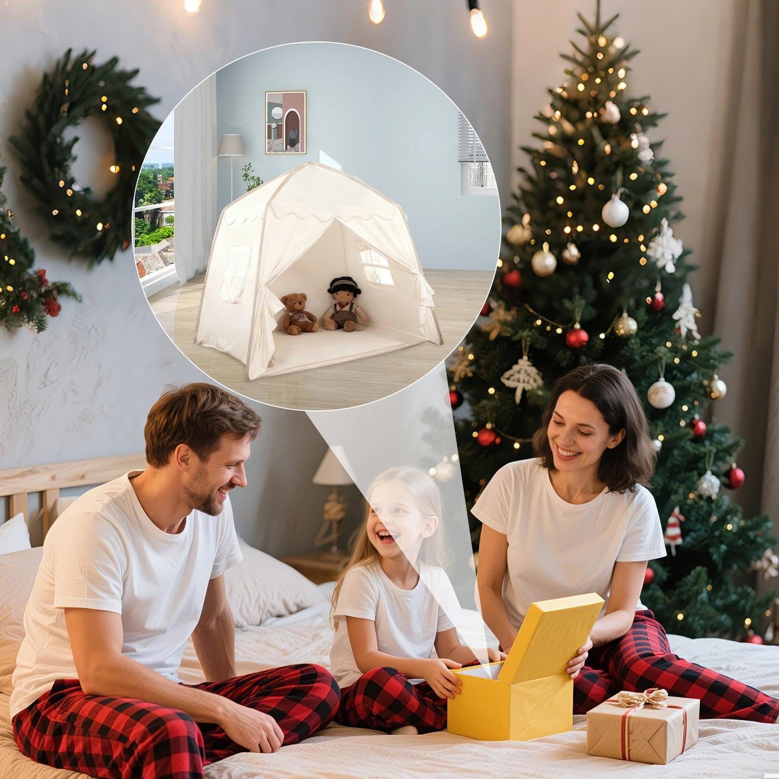 Tenda Gioco Bambina Pieghevole, Capanna per Bambini con Tappetino Morbido, Tenda per Bambini Cameretta con Finestre, Tende Principessa per Ragazze e Ragazzi(130cm × 100cm × 130cm)