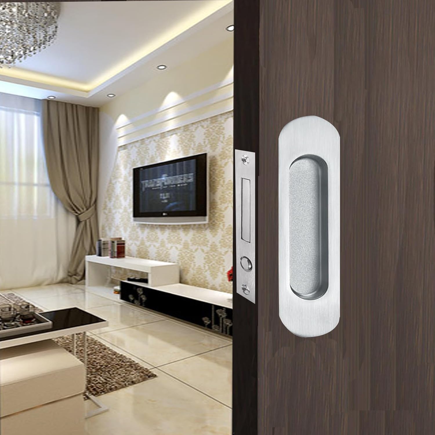 Recessed Finger Flush Pulls with Edge Pull,Sliding Door Handle Hardware,Pocket Door Hardware Set for Pocket Door, Barn Door Handle (Silver, 6.2Inch)