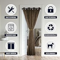 Vista 3 de Cortinas de puerta de panel de madera marrón para puertas, decoración de pared rústica de granja, cortina opaca para armario de dormitorio de niños