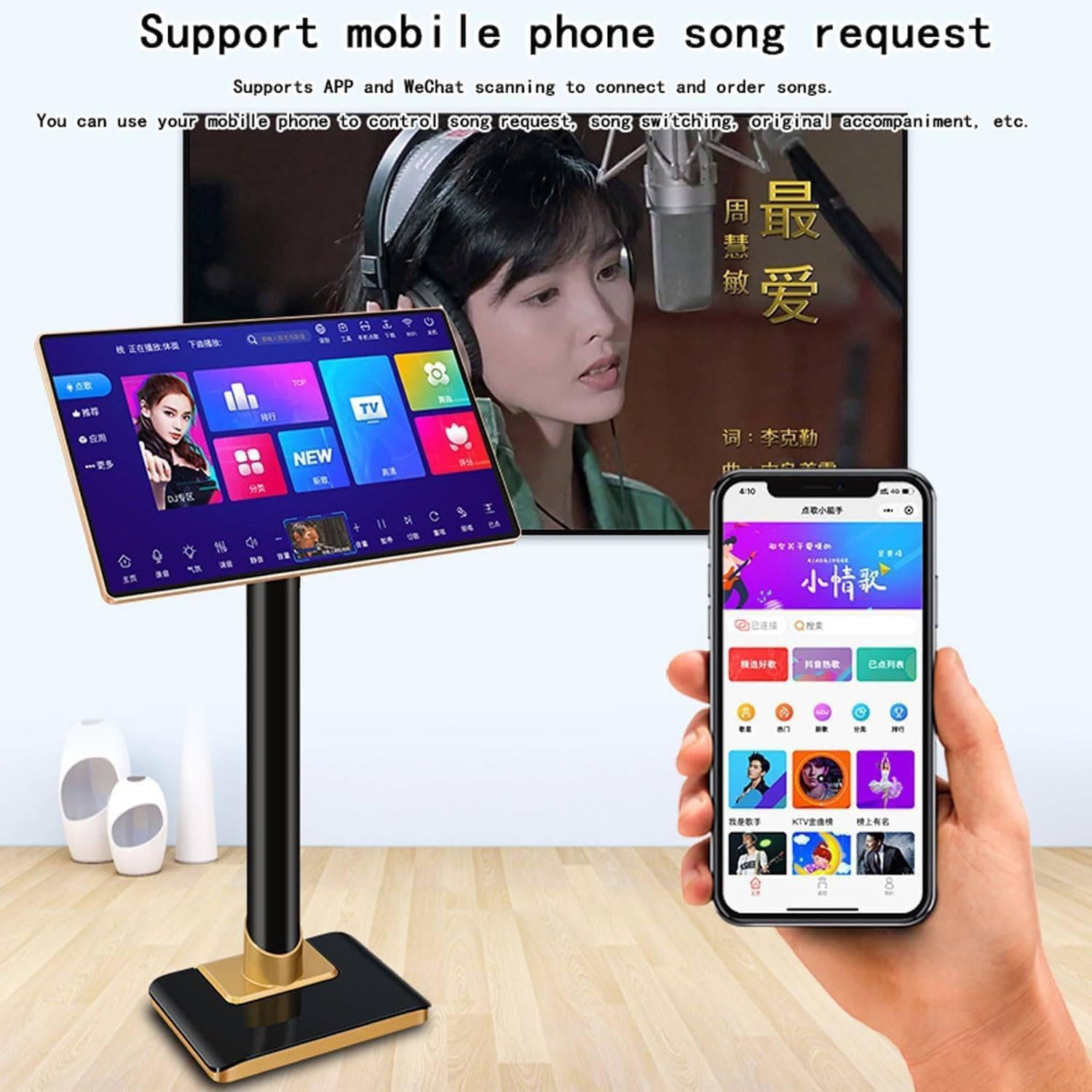 Macchina per karaoke, touch screen da 21,5 pollici con microfoni wireless, riverbero, Bluetooth, musica nuvola, cantare a casa
