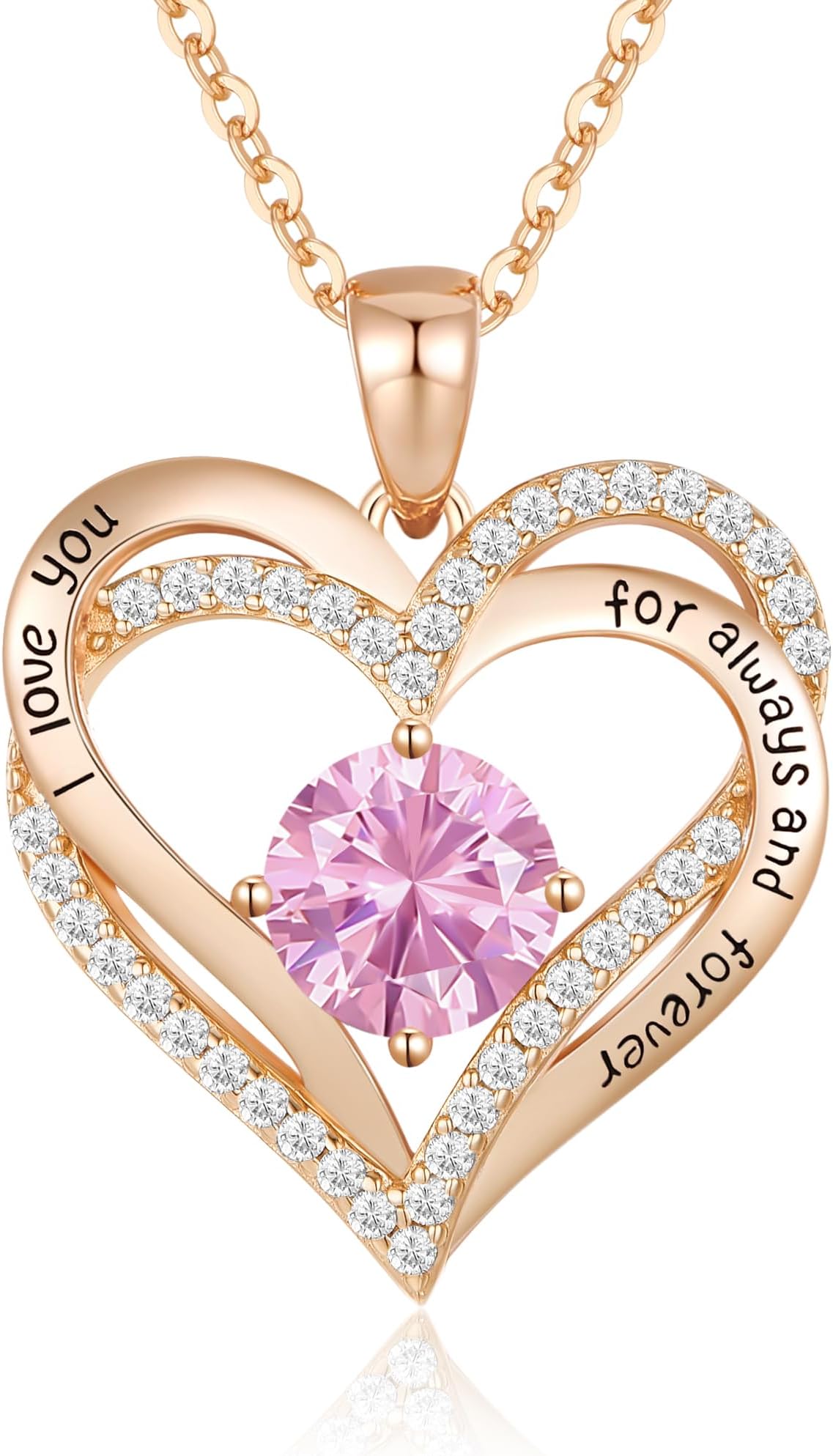 Necklaces for Women Birthstone Pendant, Love Heart Rose Gold Plated Jewellery Gifts for Mum Her Wife Girlfriend Anniversary Birthday Mothers Day Christmas Valentine's Day