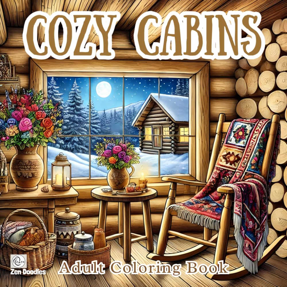 Cozy Cabins Coloring Book: Beautiful Cabins and Rooms for Relaxation and Stress Relief